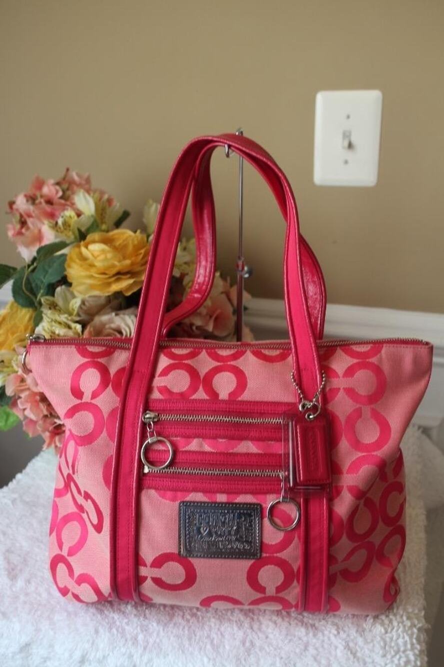 COACH POPPY BLOCKED OP ART GLAM pink TOTE 14530 purse (700